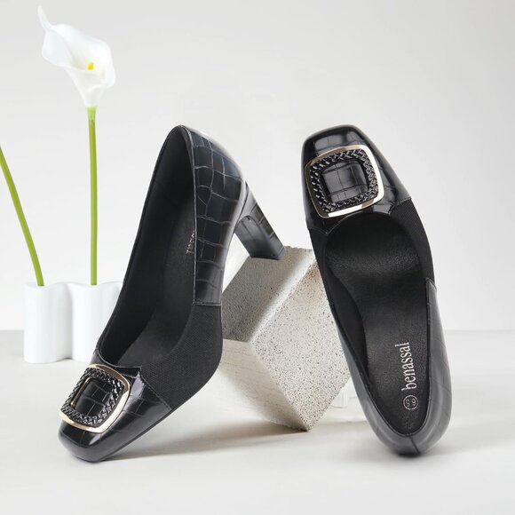 Women Dress Pumps Synthetic Leather Bunion Friendly 3 Inch Heels for Work - Picture 5 of 6